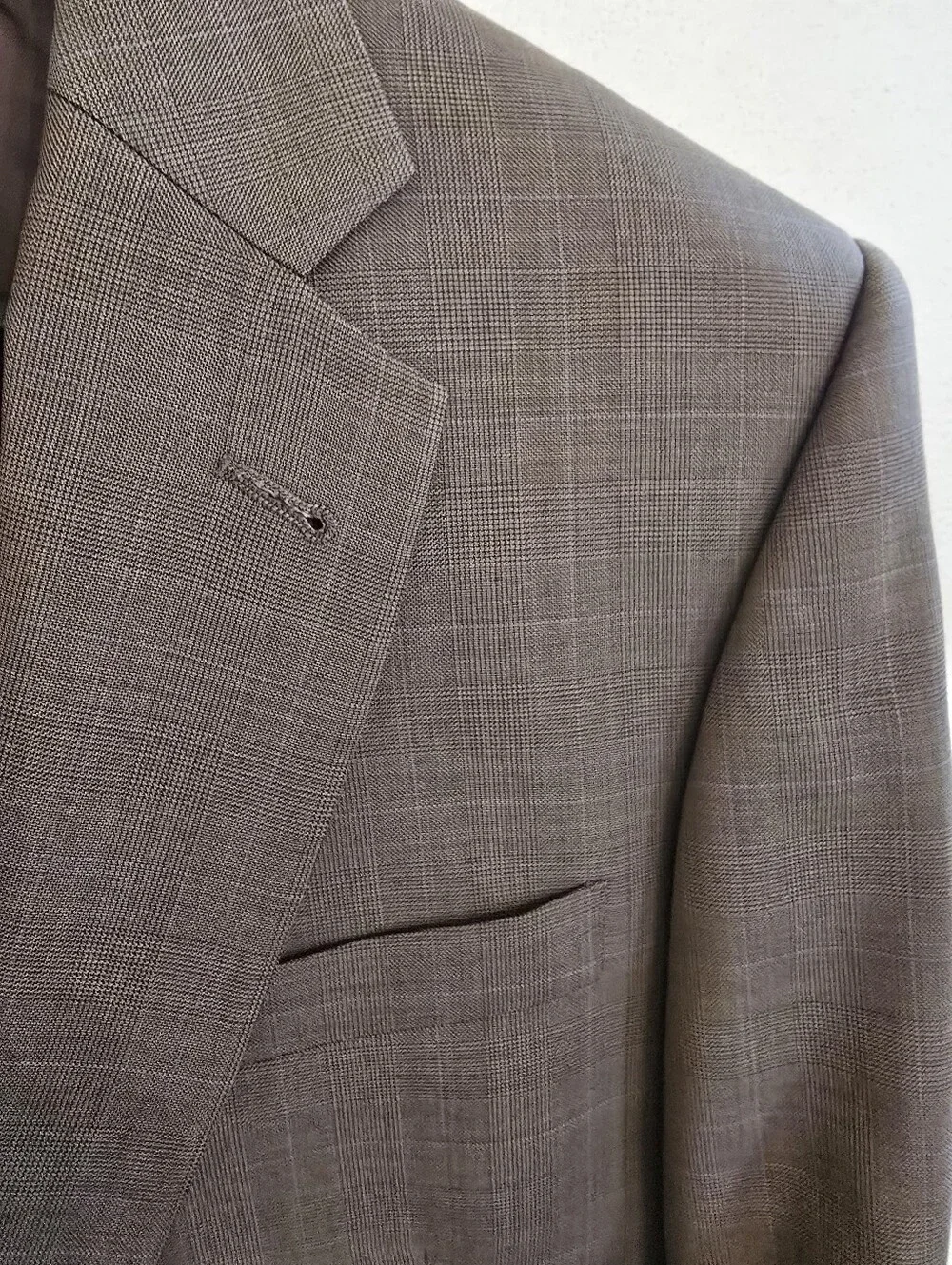 Jos. A. Bank Signature Wool Tan Beige Blue Stripe Plaid 40R Blazer Sport Coat